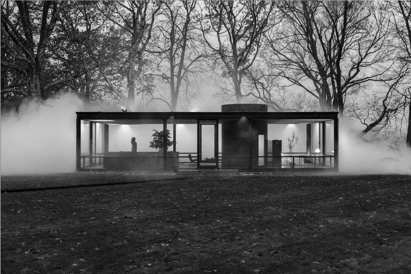 philip johnson glass house fog